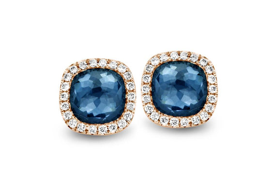LaViano Fashion Milano 18K Rose Gold Blue Topaz and Diamond Earrings