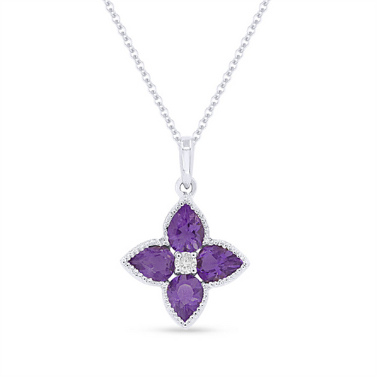 LaViano Fashion 14K White Gold Amethyst and Diamond Pendant