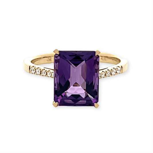 Pe Jay Creations 14K Yellow Gold Amethyst and Diamond Ring
