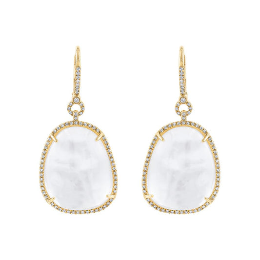 LaViano Fashion 14K Yellow Gold Mother of Pearl and Diamond Earrings