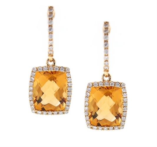 Pe Jay Creations 14K Yellow Gold Citrine and Diamond Earrings
