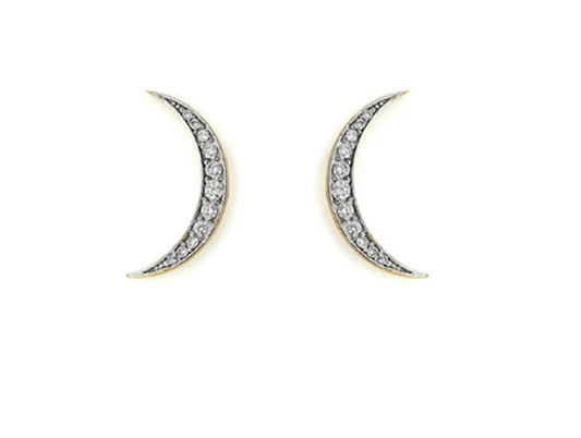 Tanya Farah Tanya Farah 18K Yellow Gold and Diamond Crescent Moon Earrings