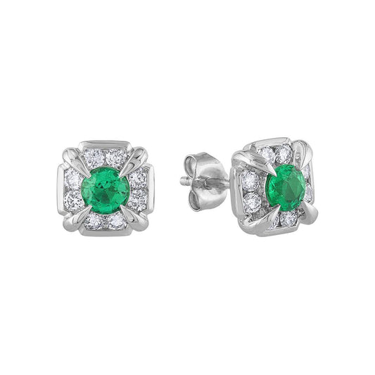 LaViano Fashion 14K White Gold Emerald and Diamond Earrings