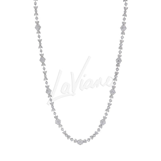 LaViano Fashion 18K White Gold Diamond Flower Necklace