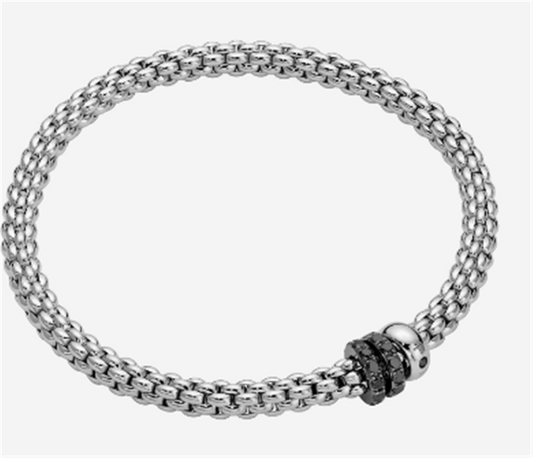 Fope Flex'it Solo 18K White Gold And Black Diamond Bracelet