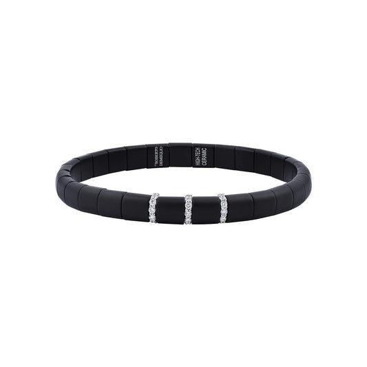 Roberto Demeglio 18K White Gold Black Ceramic and Diamond 3 Row Bracelet
