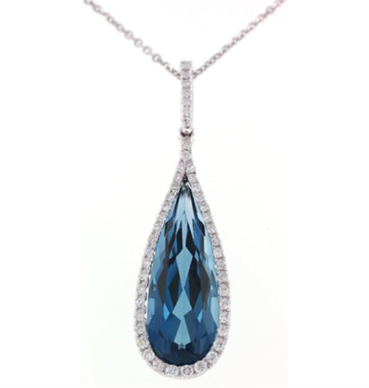 Pe Jay Creations 14K White Gold London Blue Topaz and Diamond Pendant