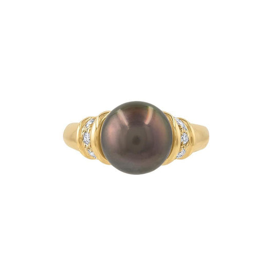 LaViano Fashion 14K Yellow Gold Tahitian Pearl and Diamond Ring