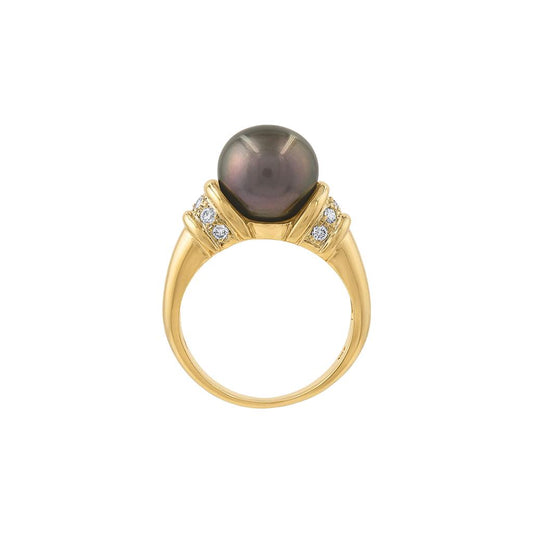 LaViano Fashion 14K Yellow Gold Tahitian Pearl and Diamond Ring