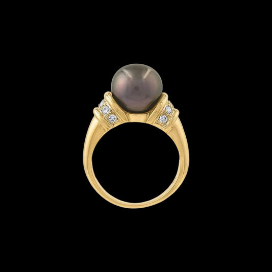 LaViano Fashion 14K Yellow Gold Tahitian Pearl and Diamond Ring