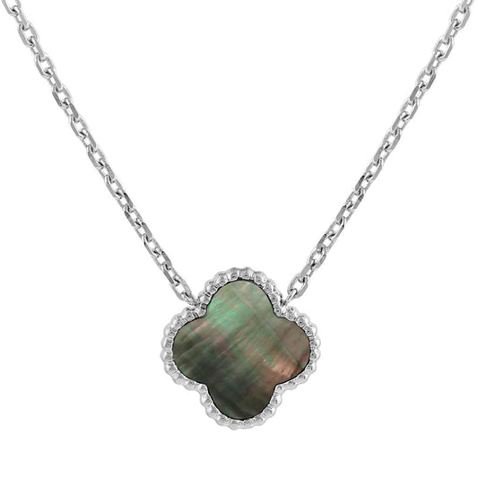 LaViano Fashion Sterling Silver Grey Mother of Pearl Large Clover Necklace