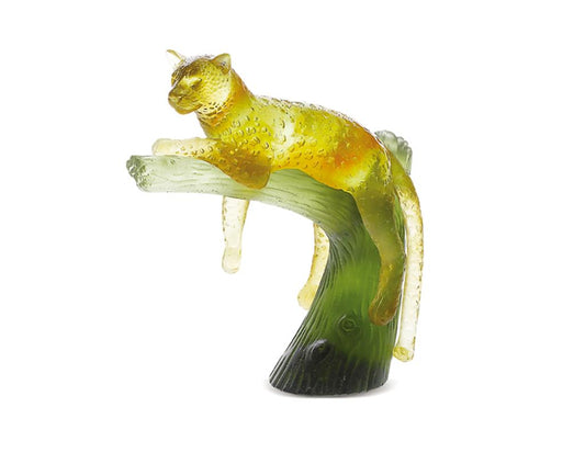 Daum Crystal Amber Panther on Green Tree