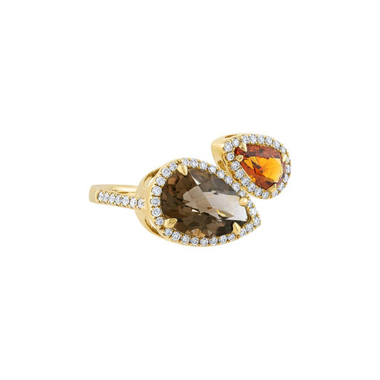 LaViano Fashion 14K Yellow Gold Smoky Quartz and Citrine with Diamonds Ring