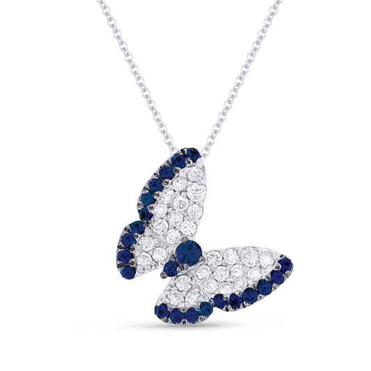 LaViano Fashion 14K White Gold Sapphire and Diamond Butterfly Necklace