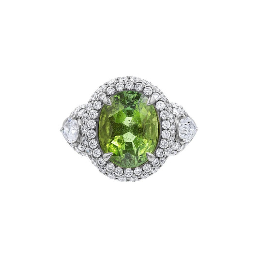LaViano Fashion 18K White Gold Green Tourmaline and Diamond Ring