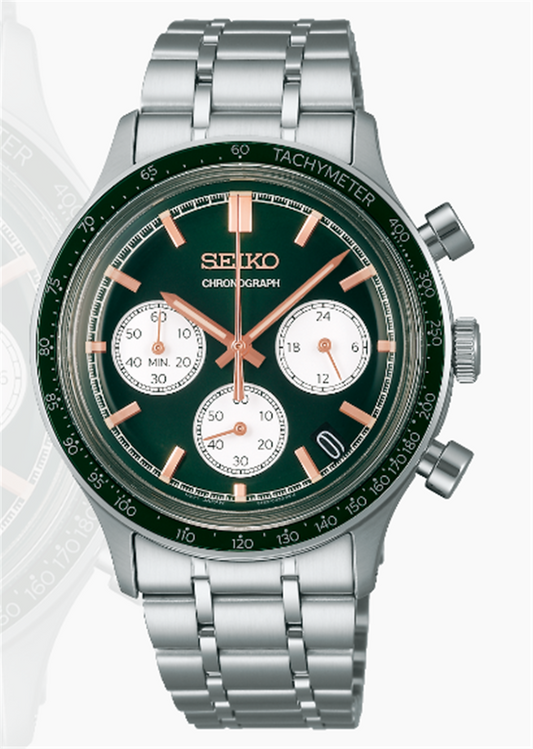 SEIKO Essentials 38.7mm Stainless Steel Quartz Green Chronograph on Bracelet SSB481