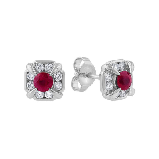 LaViano Fashion 14K White Gold Ruby and Diamond Earrings