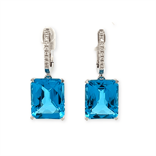 Pe Jay Creations 14K White Gold Blue Topaz and Diamond Earrings