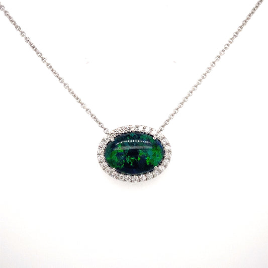 LaViano Bespoke 18K White Gold Australian Opal and Diamond Necklace