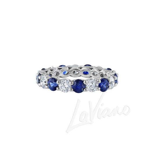 A Link Platinum Diamond and Sapphire Wedding Band
