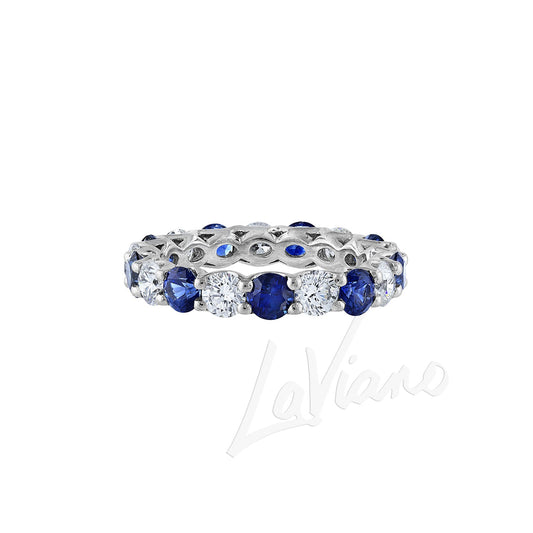 A Link Platinum Diamond and Sapphire Wedding Band