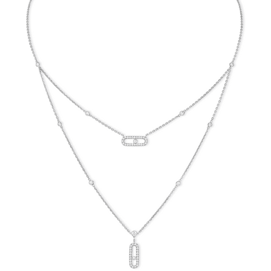 Messika 18K White Gold Move Uno 2 Rows PavΓ© Diamond Necklace