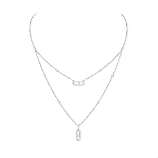 Messika 18K White Gold Move Uno 2 Rows PavΓ© Diamond Necklace