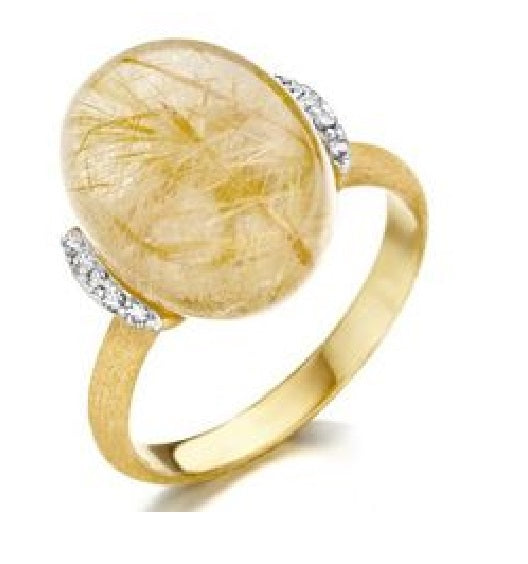 Nanis 18K Yellow Gold Rutilated Quartz and Diamond Ring
