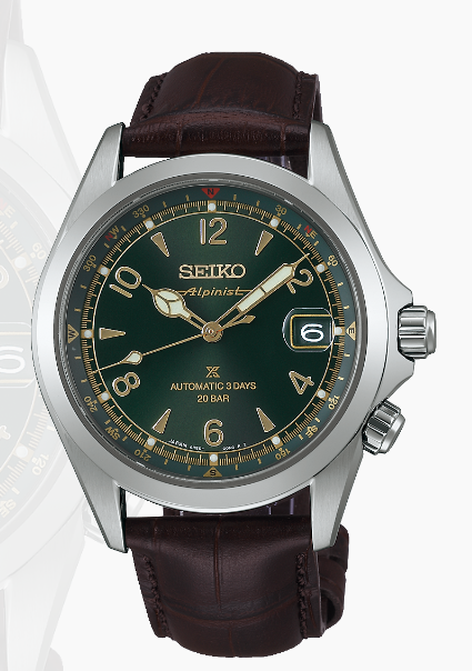 SEIKO Luxe Alpinist Prospex Land 39.5mm Automatic Stainless Steel Green Dial with Leather Band SPB507