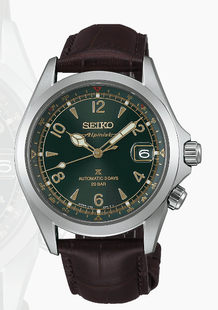 SEIKO Luxe Alpinist Prospex Land 39.5mm Automatic Stainless Steel Green Dial with Leather Band SPB507