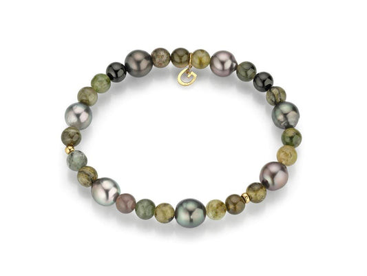LaViano Fashion 18K Yellow Gold Tahitian Pearl 8-9MM and Tourmaline Beaded Bracelet