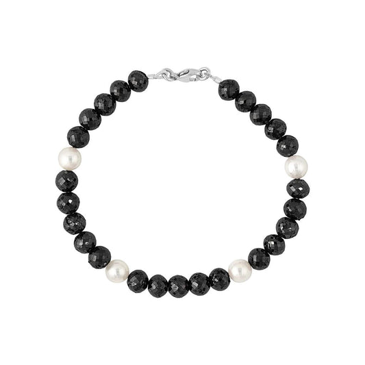 LaViano Fashion 14K White Gold Black Diamond and Cultured Pearl Beaded Bracelet