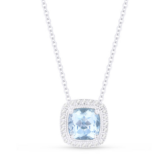 LaViano Fashion 14K White Gold Blue Topaz and Diamond Pendant