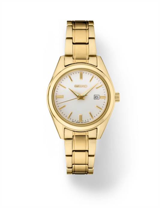 Seiko Essentials Stainless Steel Gold Plated 30mm Quartz Silver Dial SUR632