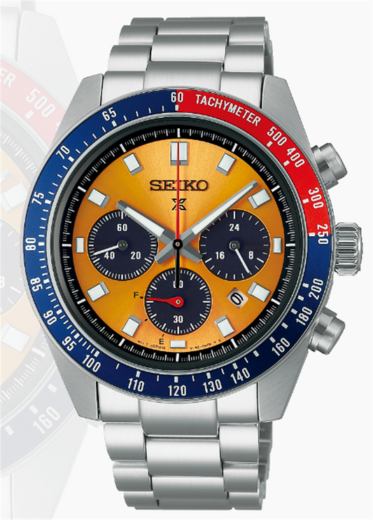 SEIKO PROSPEX SPEEDTIMER 41.4MM SS SOLAR CRONOGRAPH YELLOW DIAL SSC947