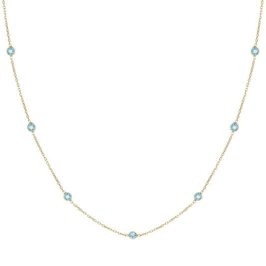 Laviano Fashion 14K Yellow Gold Blue Topaz Station Necklace