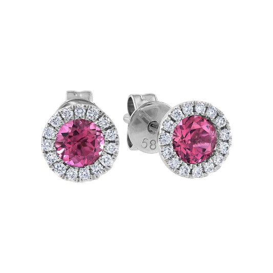 LLaViano Fashion 14K White Gold Pink Tourmaline and Diamond Earrings