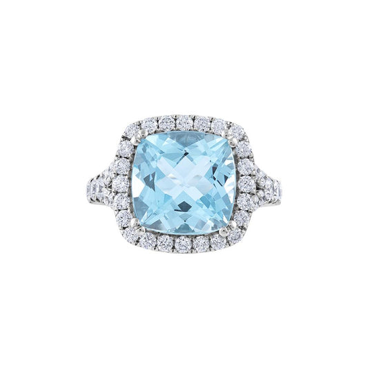 LaViano Fashion 18K White Gold Aquamarine and Diamond Ring
