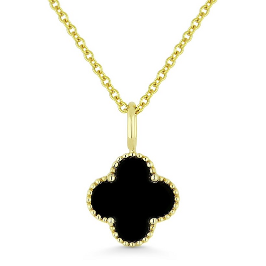 LaViano Fashion 14K Yellow Gold Black Onyx Clover Motif Pendant