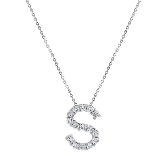 LaViano Fashion 14K White Gold Diamond Initial Pendant S
