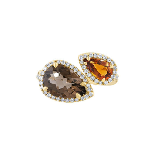 LaViano Fashion 14K Yellow Gold Smoky Quartz and Citrine with Diamonds Ring