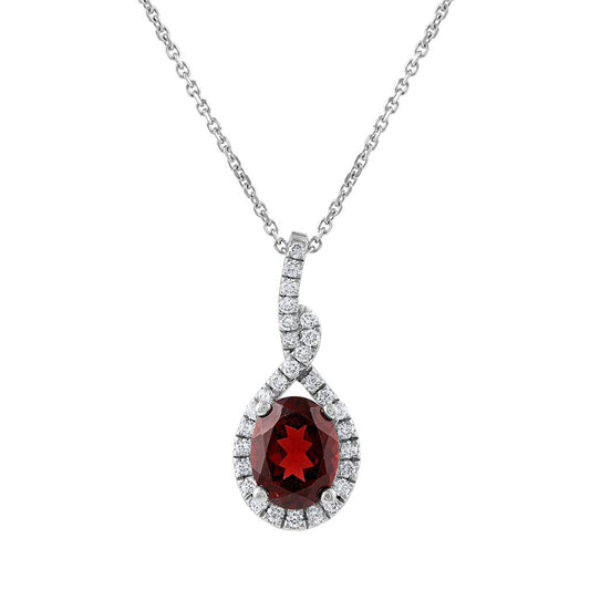 LaViano Fashinon 14K White Gold Garnet and Diamond Pendant