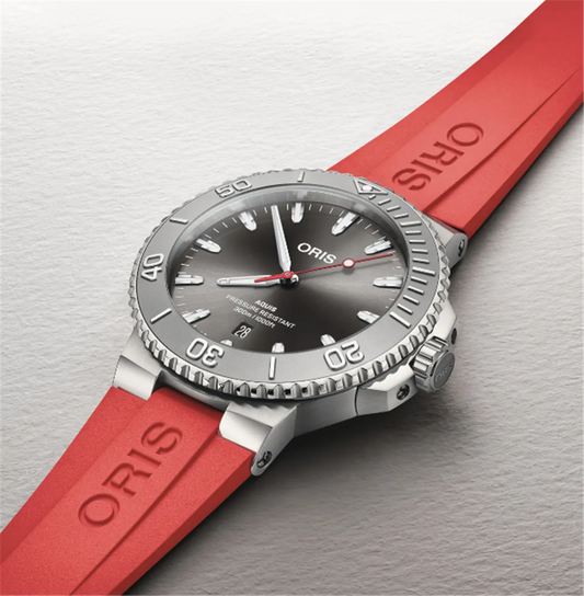 ORIS Aquis Date Relief 43.5mm Automatic Grey Dial with Red Rubber Strap on Deployment Buckle 01 733 7789 4153-07 4 23 36FC