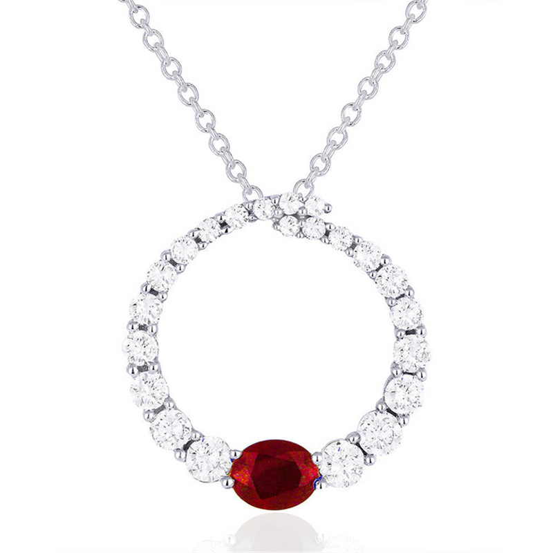 LaViano Fashion 14K White Gold Ruby and Diamond Pendant