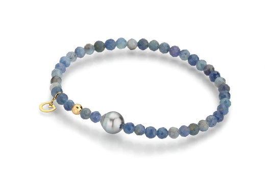 LaViano Fashion 18K Yellow Gold Tahitian Pearl 7-8MM Sapphire Beaded Bracelet