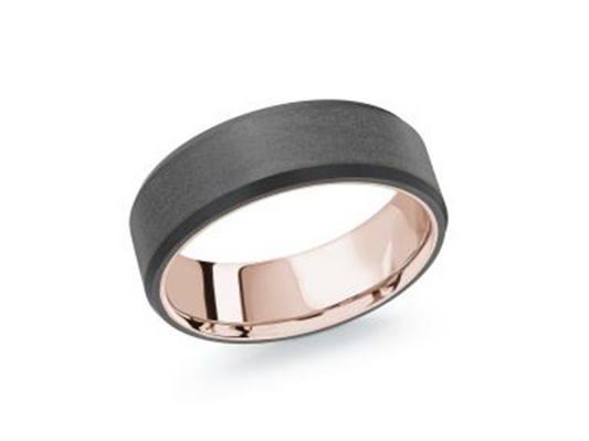 LaViano Fashion 14K Rose Gold Carbon Fiber Wedding Band 7MM Size10