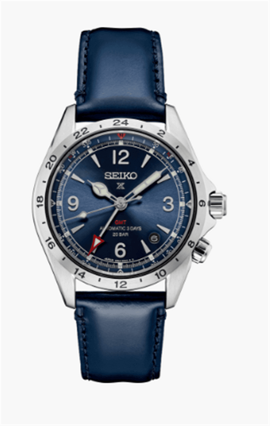 Seiko Prospex Land Luxe SS 39.5mm Automatic GMT Blue Dial Blue Leather Strap Deployment Buckle