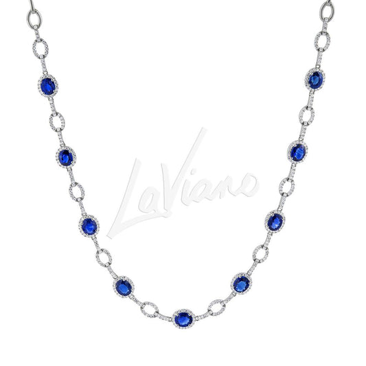 LaViano Fashion 18K White Gold Sapphire and Diamond Necklace