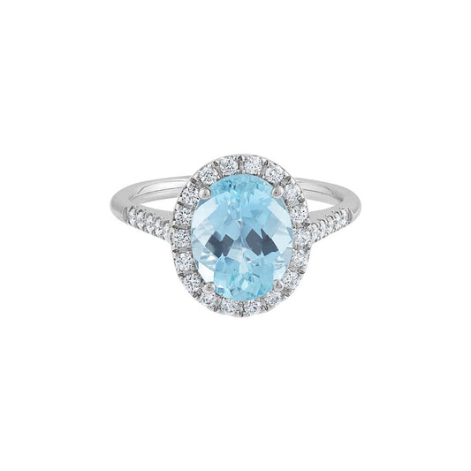 LaViano Fashion 14K White Gold Aquamarine and Diamond Ring