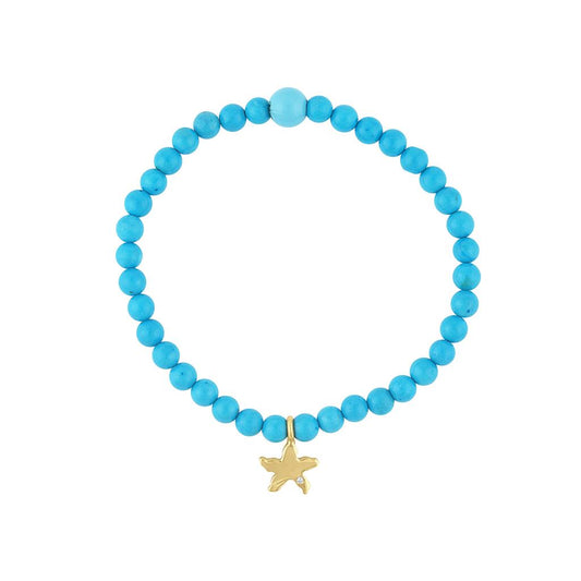 LaVianoFashion 18K Yellow Gold Starfish on a Turquoise Beaded Bracelet